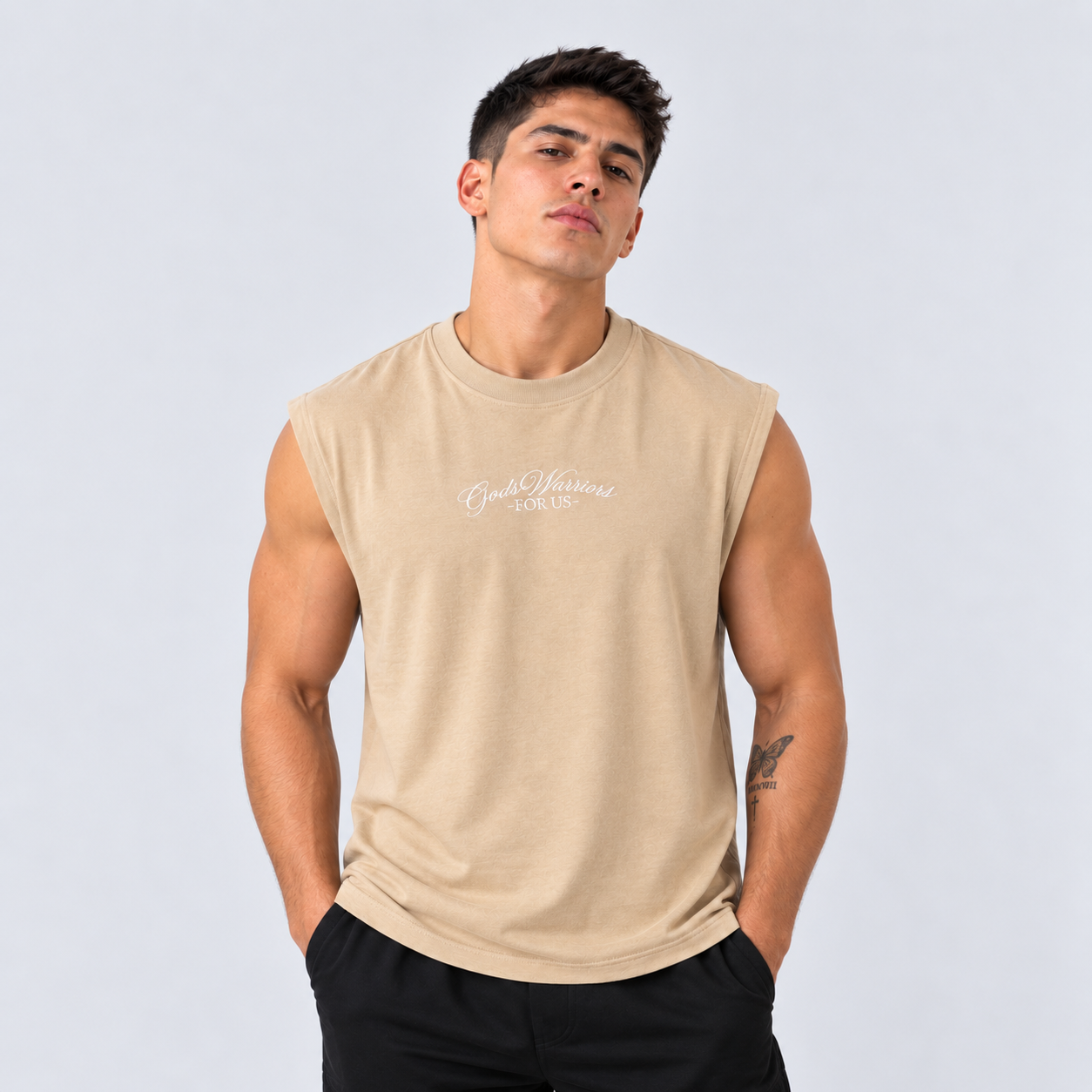 Camisilla hombre bordada camel