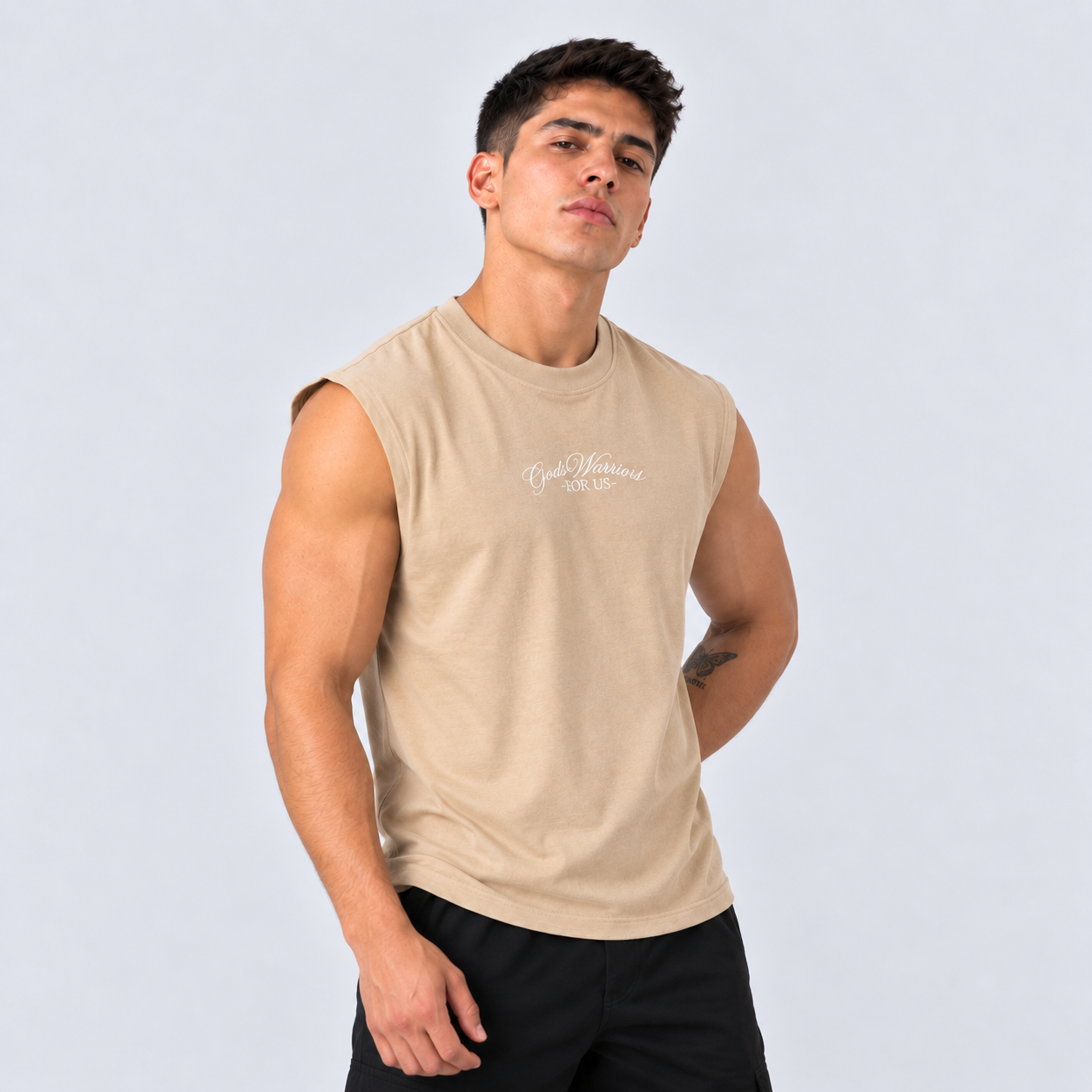 Camisilla hombre bordada camel