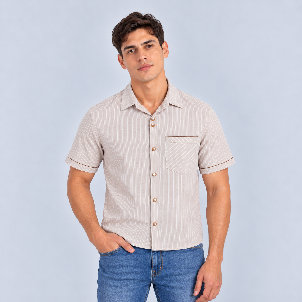 Camisa hombre bordado y rayas