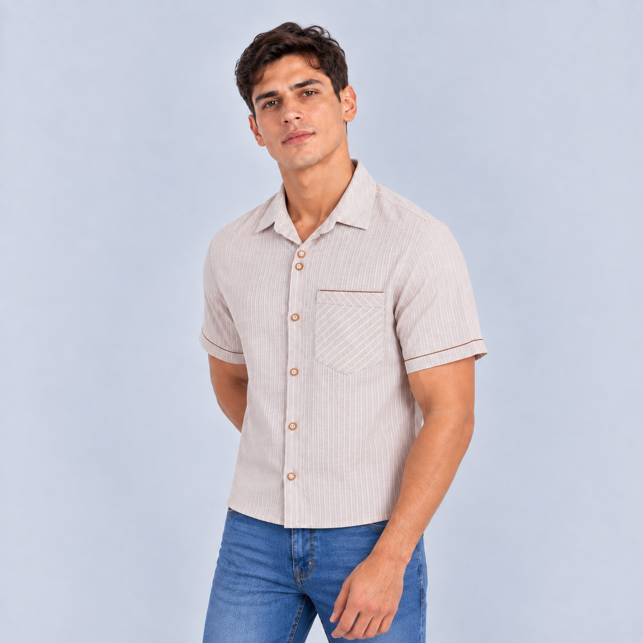 Camisa hombre bordado y rayas