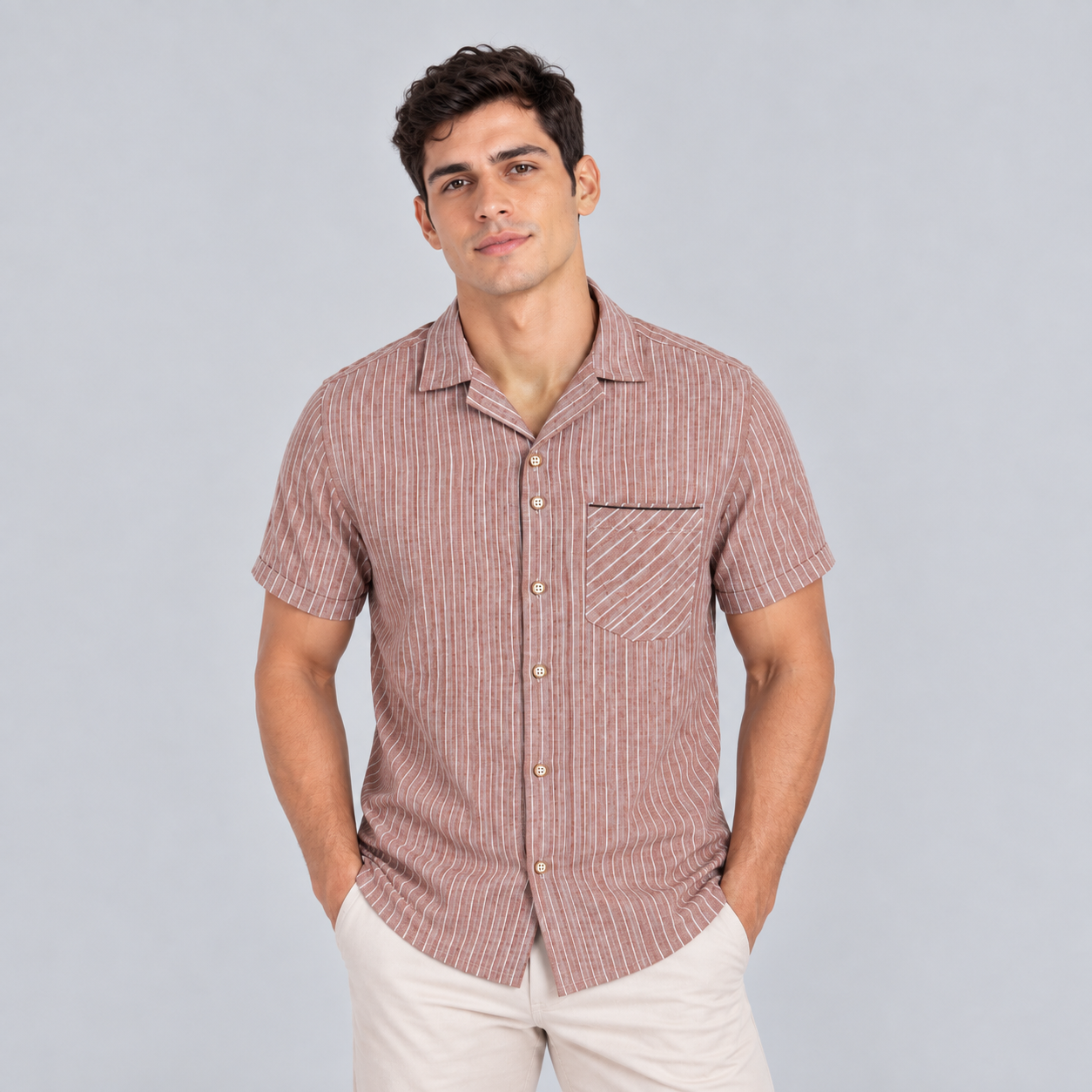 Camisa hombre bordado y rayas