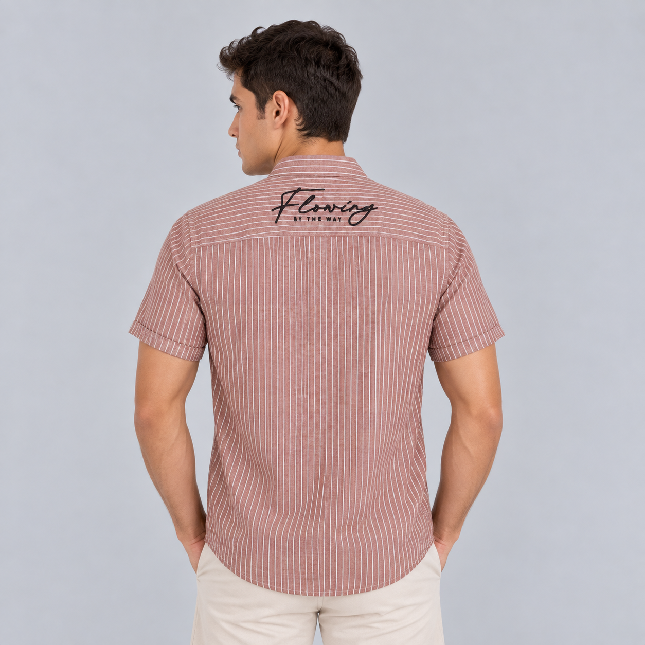 Camisa hombre bordado y rayas