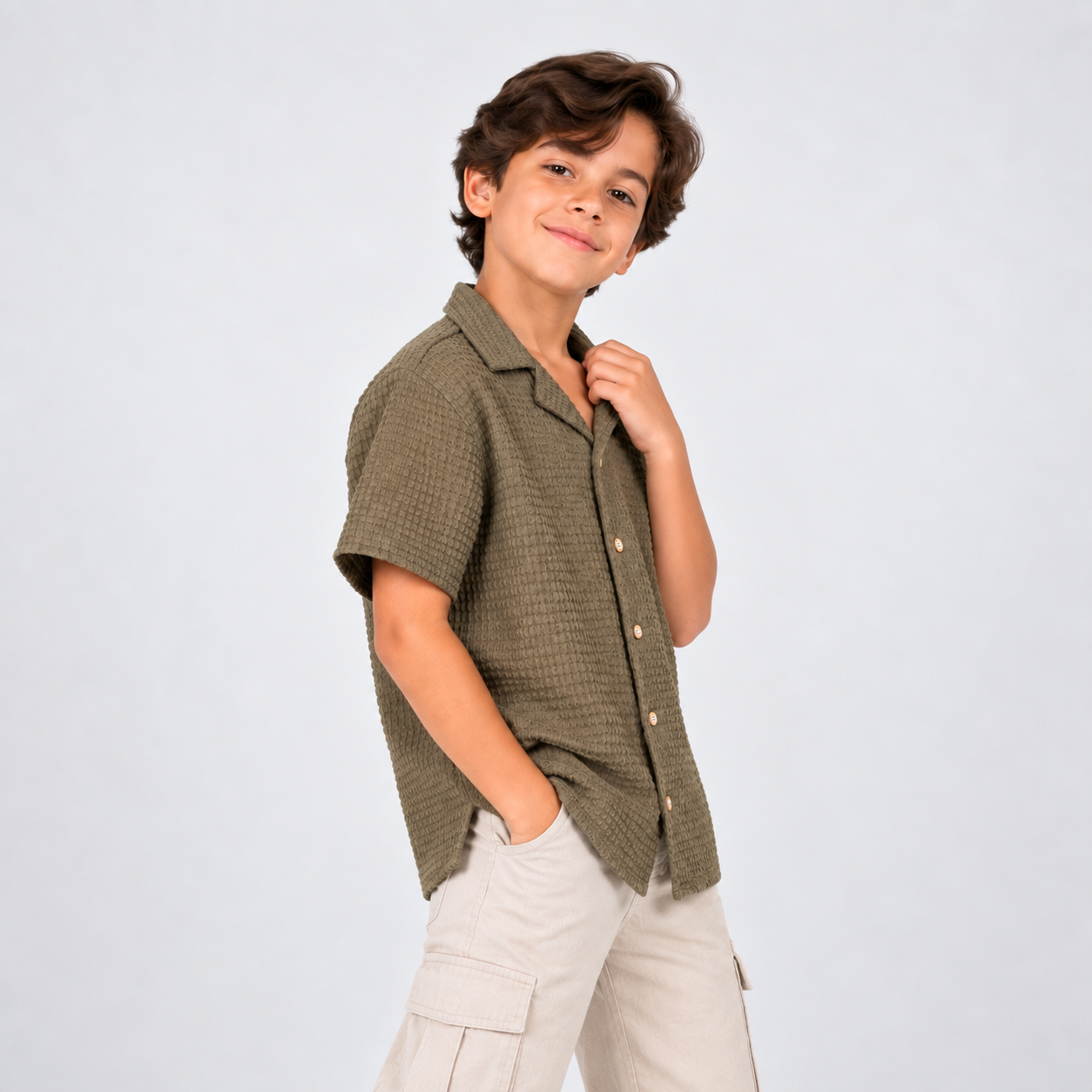 Camisa niño textura verde