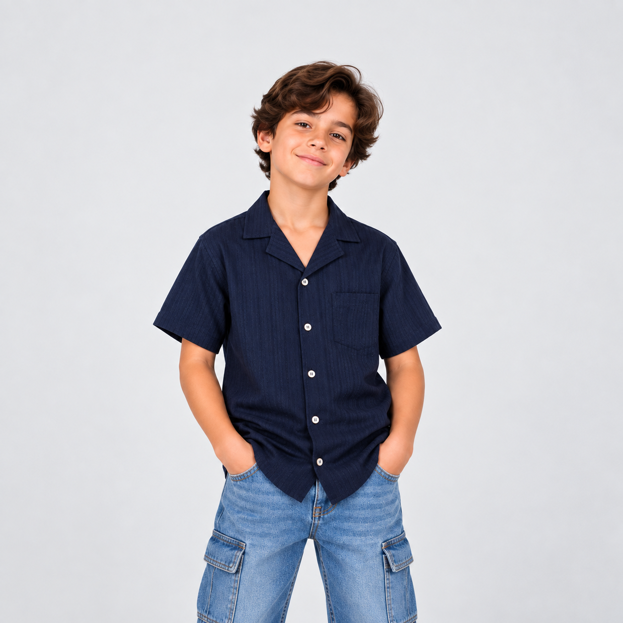 Camisa niño textura azul oscura