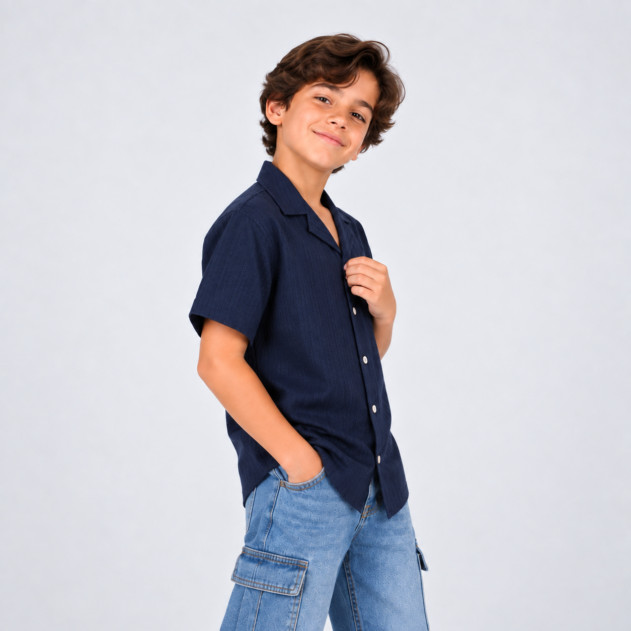 Camisa niño textura azul oscura