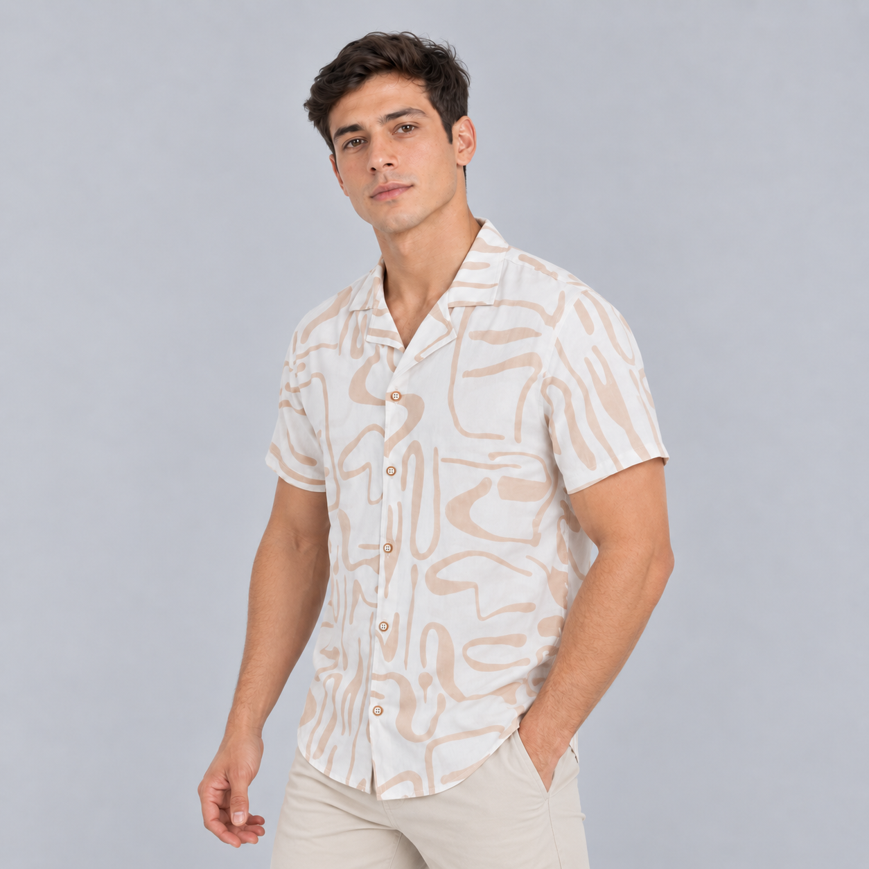 Camisa hombre basica cuello sport beige