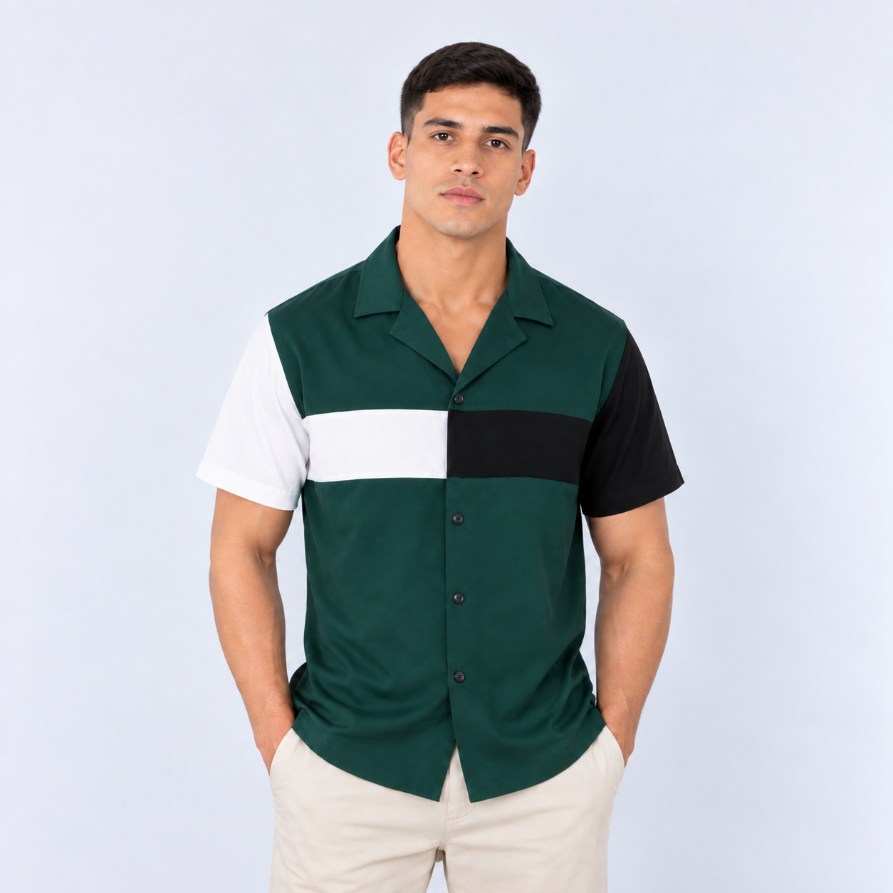 Camisa hombre cortes verde oscura