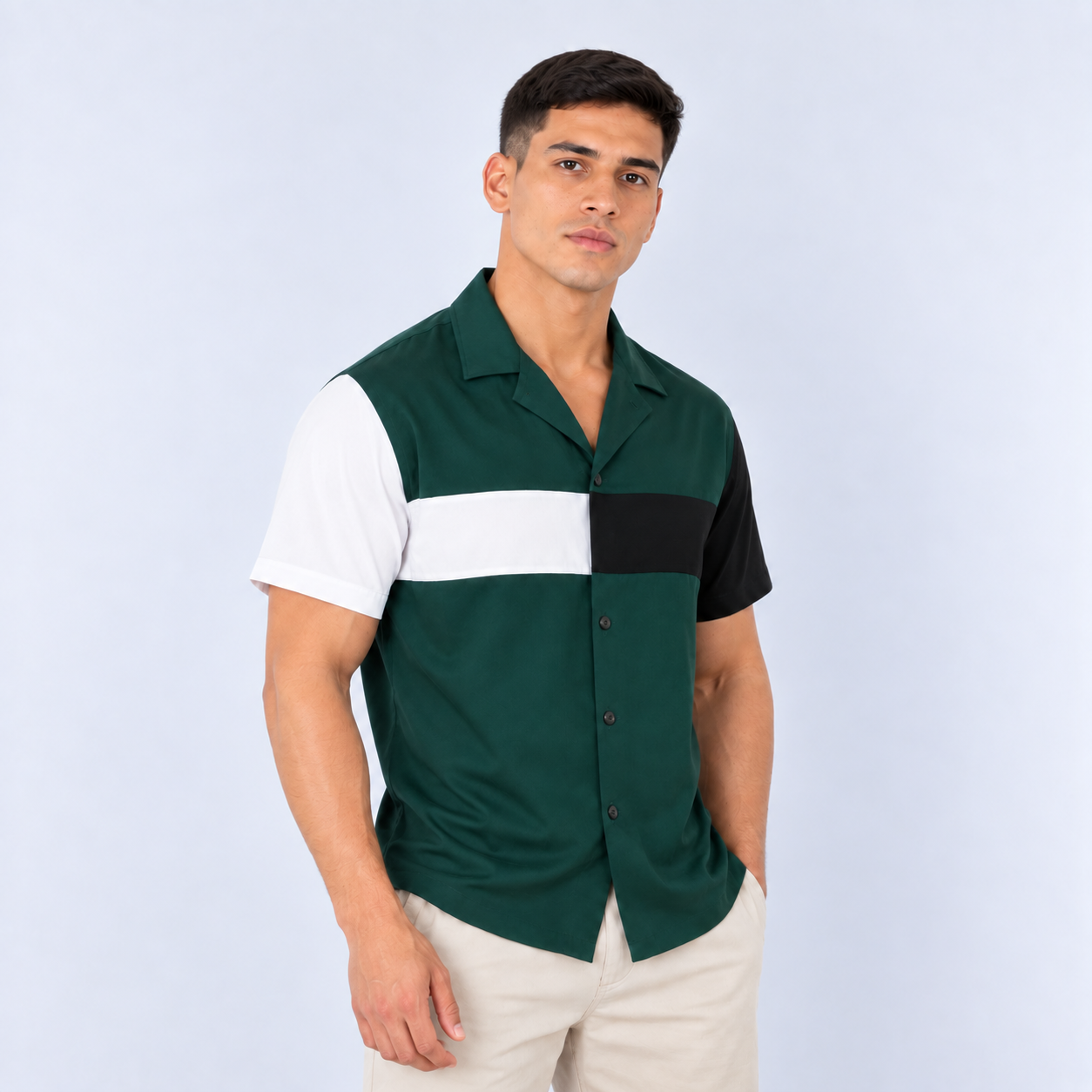 Camisa hombre cortes verde oscura