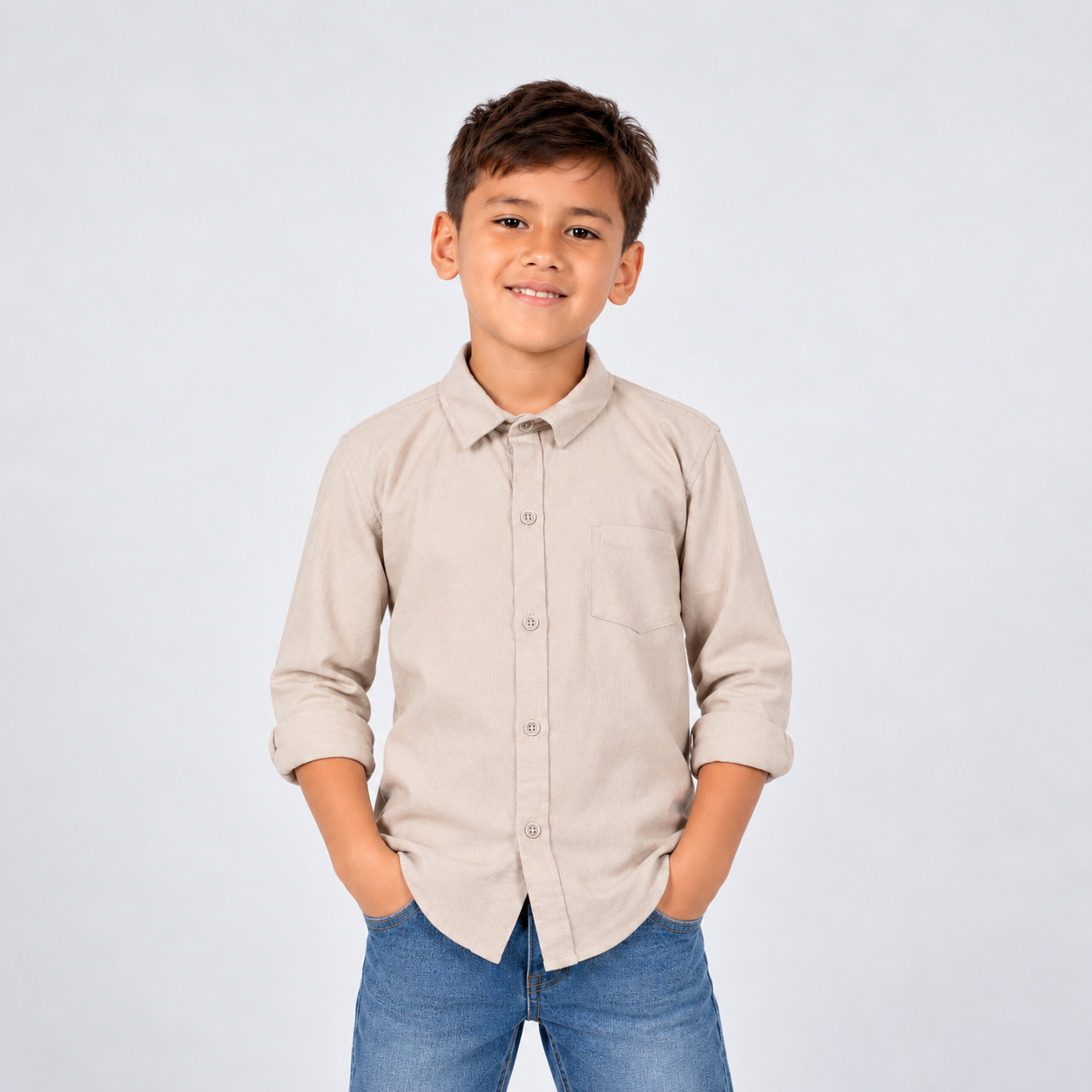 Camisa niño manga larga cafe