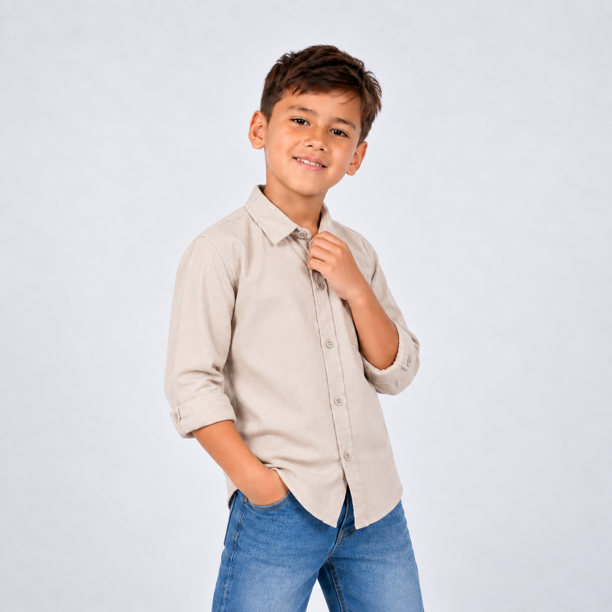Camisa niño manga larga cafe