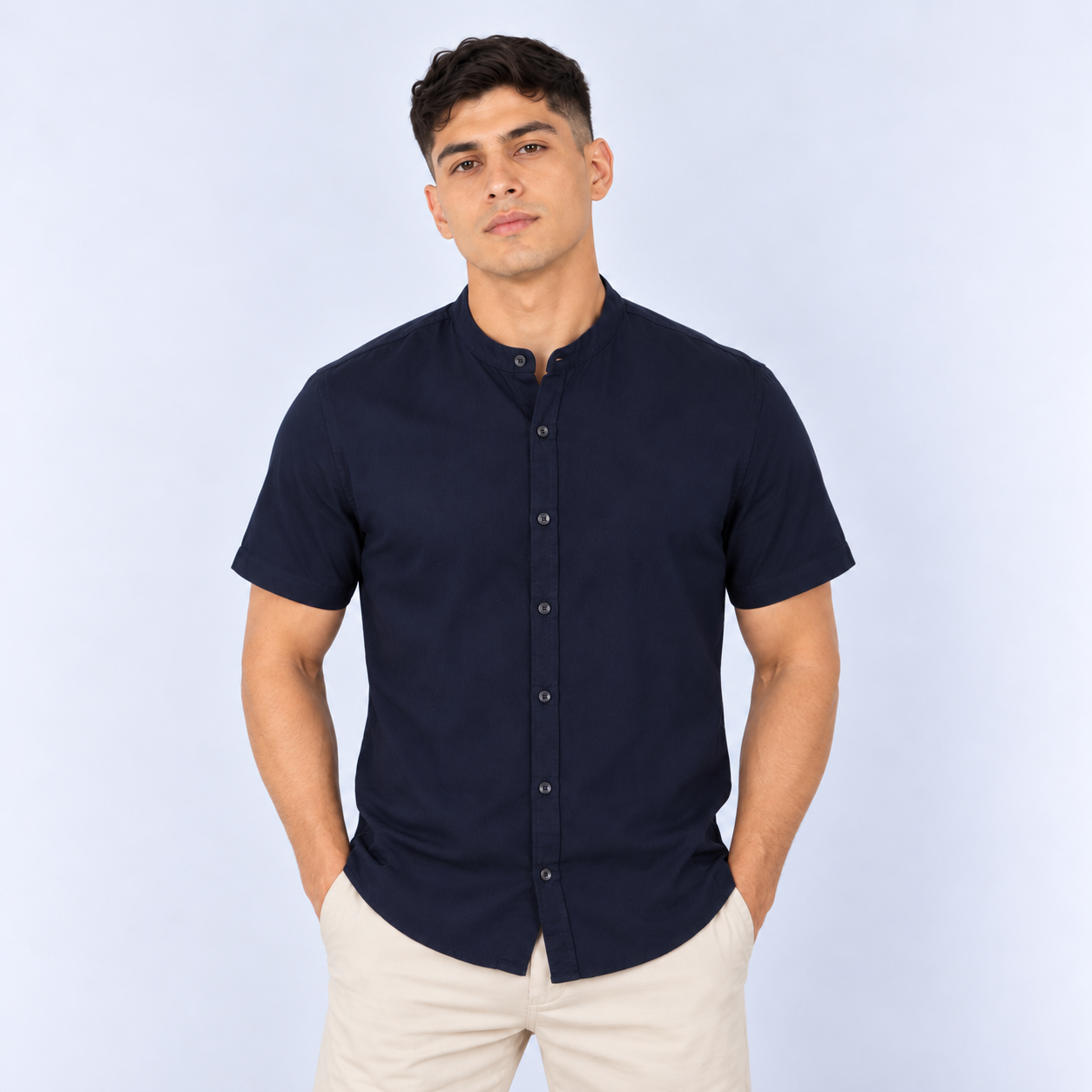 Camisa hombre cuello  neru azul