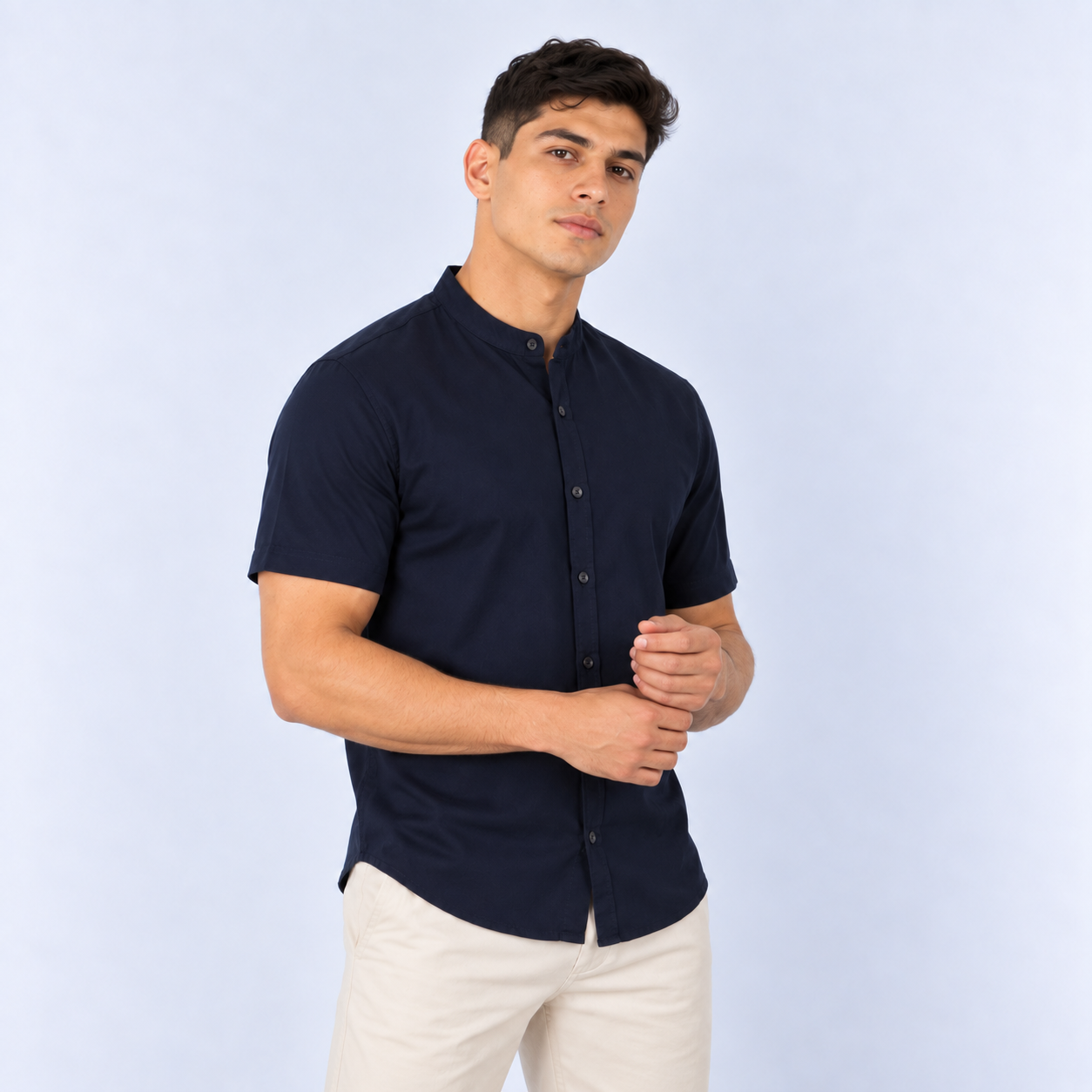 Camisa hombre cuello  neru azul