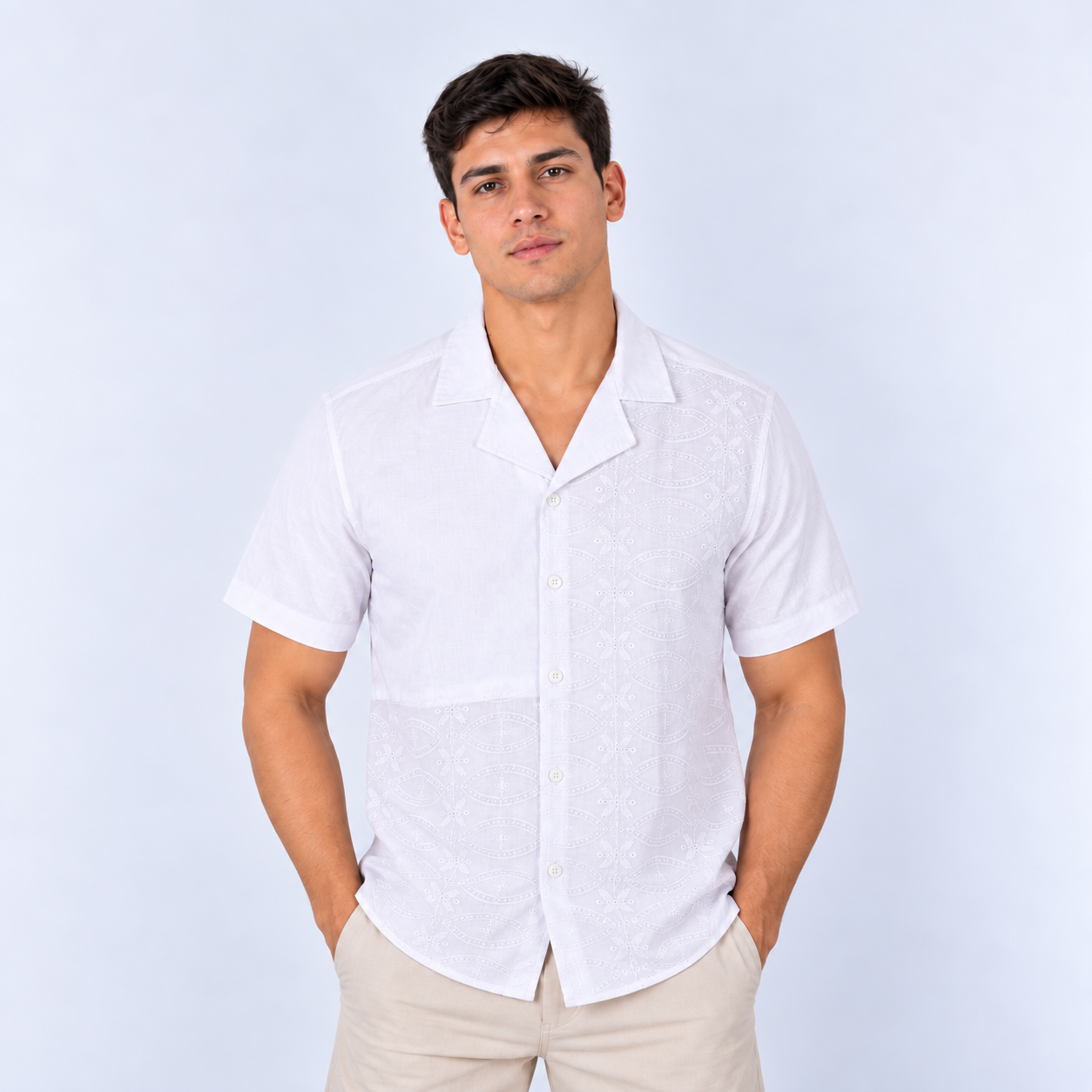 Camisa hombre cuello degrade blanca