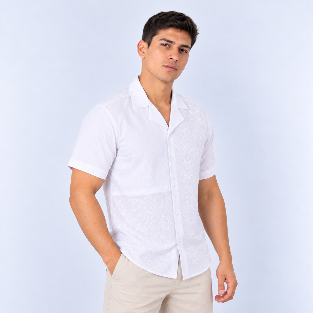 Camisa hombre cuello degrade blanca