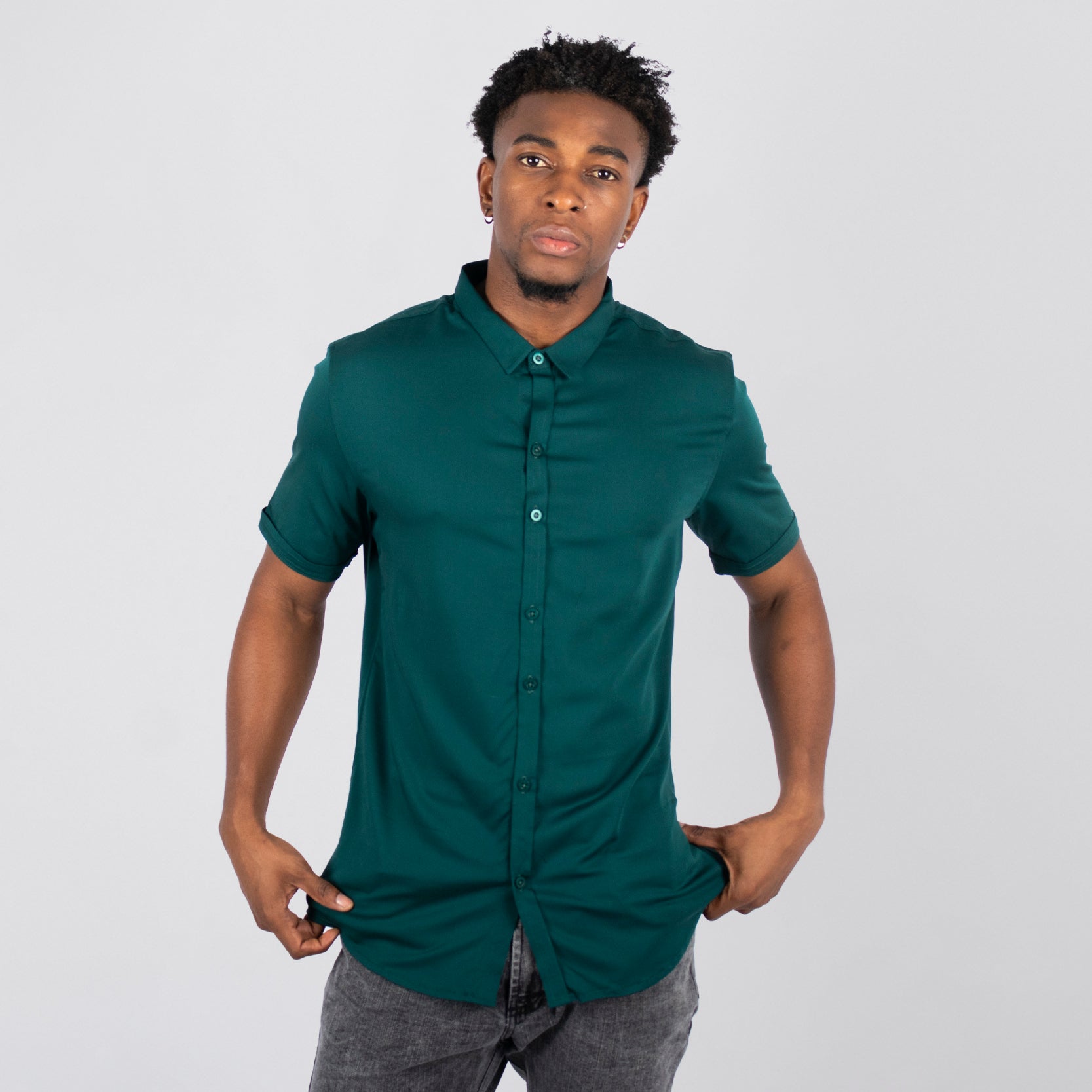 Camisa hombre basica cuello jade