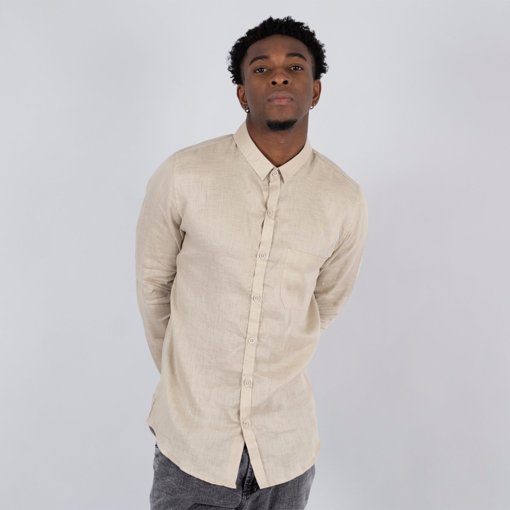 Camisa hombre manga larga  camel