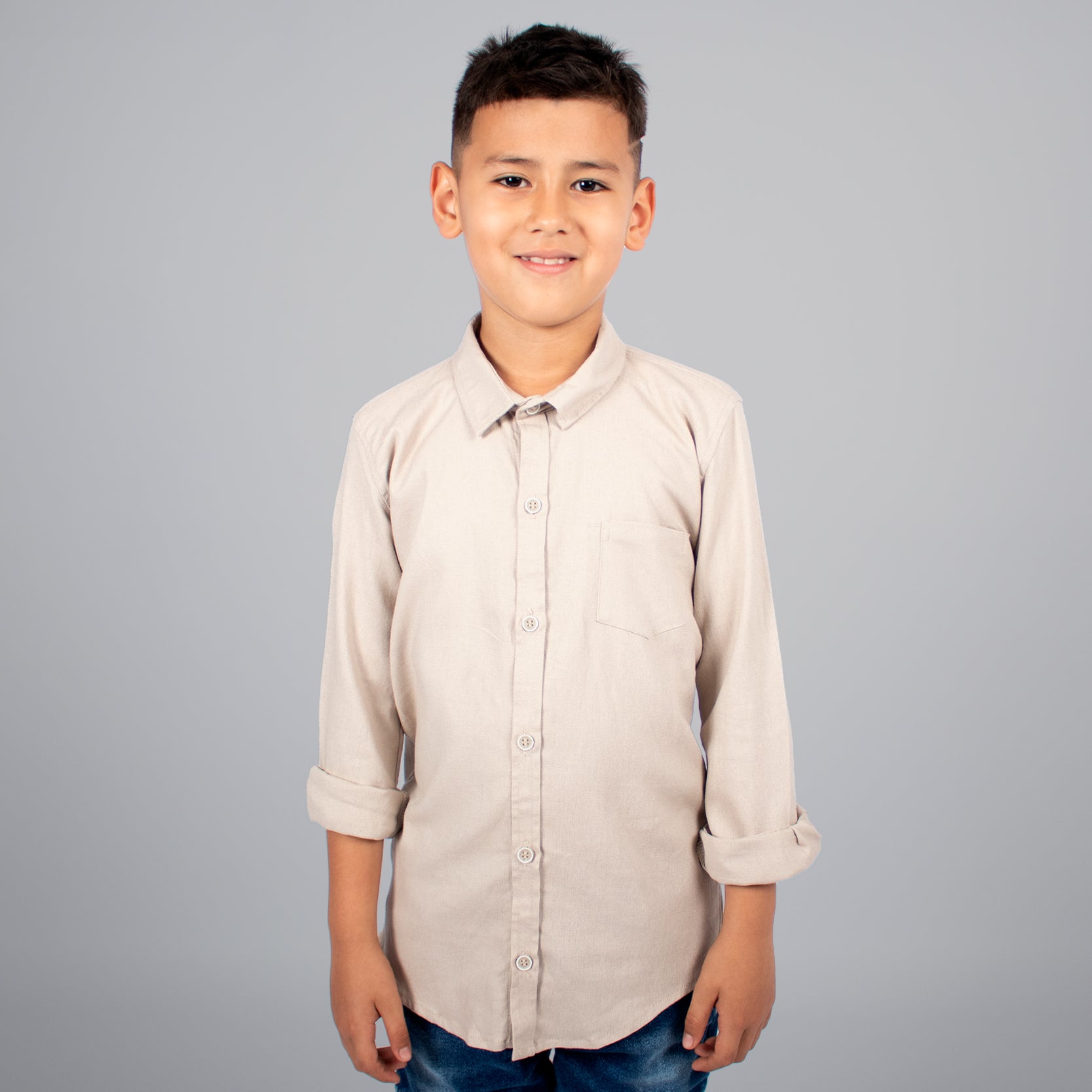 Camisa niño manga larga cafe