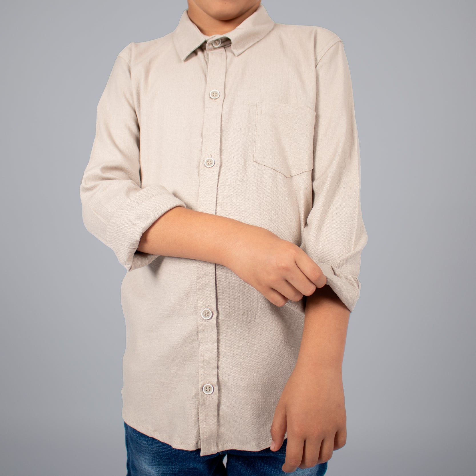 Camisa niño manga larga cafe