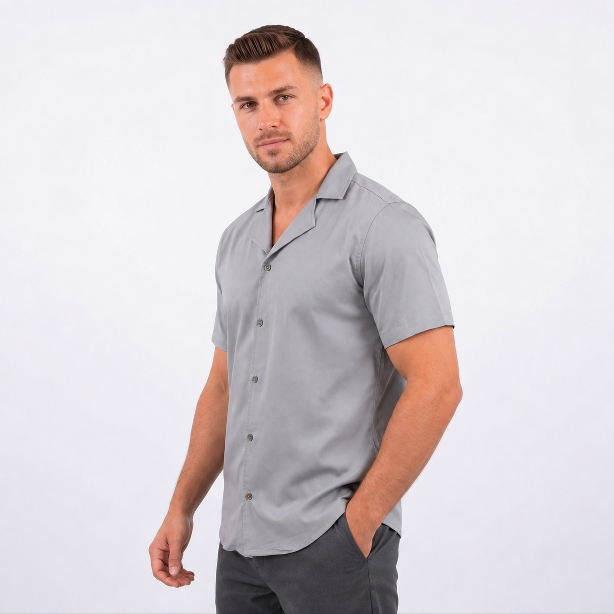 Camisa hombre cuello sport gris