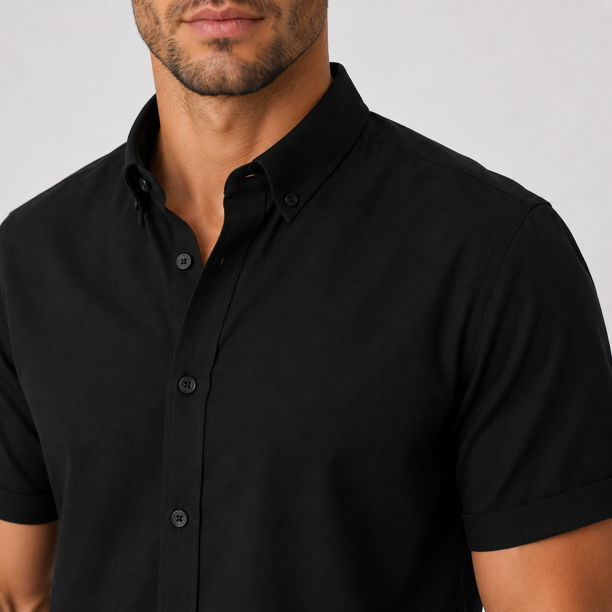 Camisa hombre básica cuello  negra