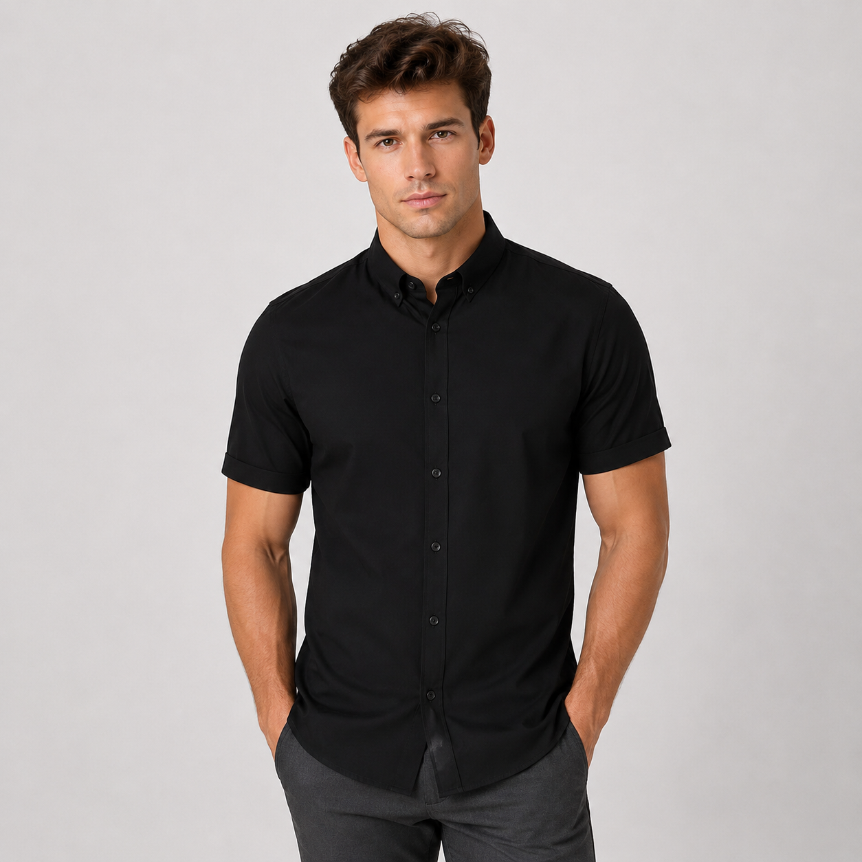Camisa hombre básica cuello  negra