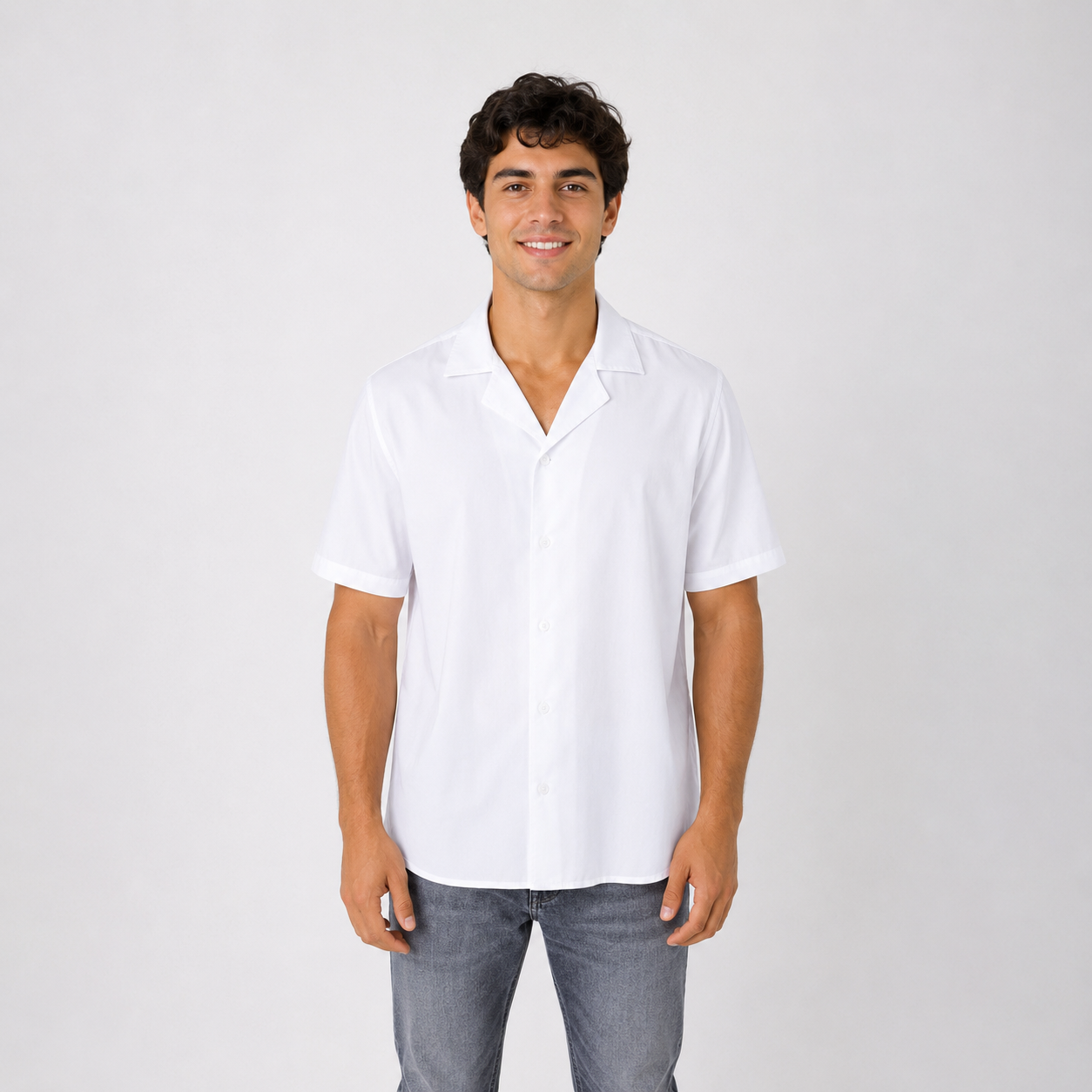 Camisa hombre cuello sport  blanca