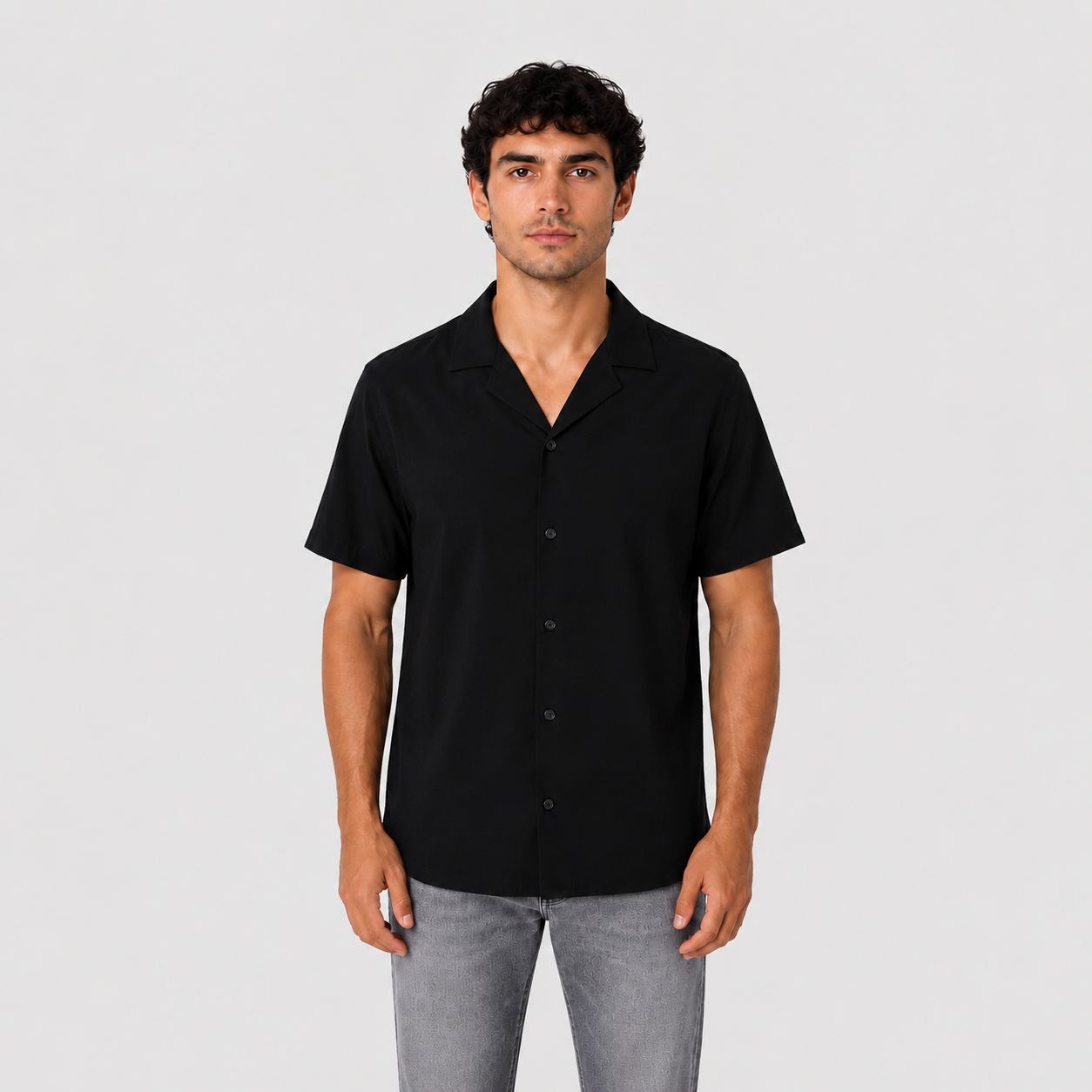 Camisa hombre basica cuello sport negra