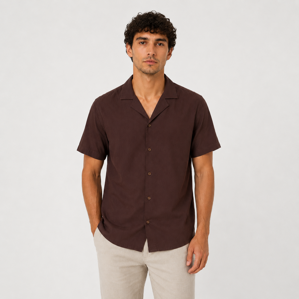 Camisa hombre cuello sport cafe