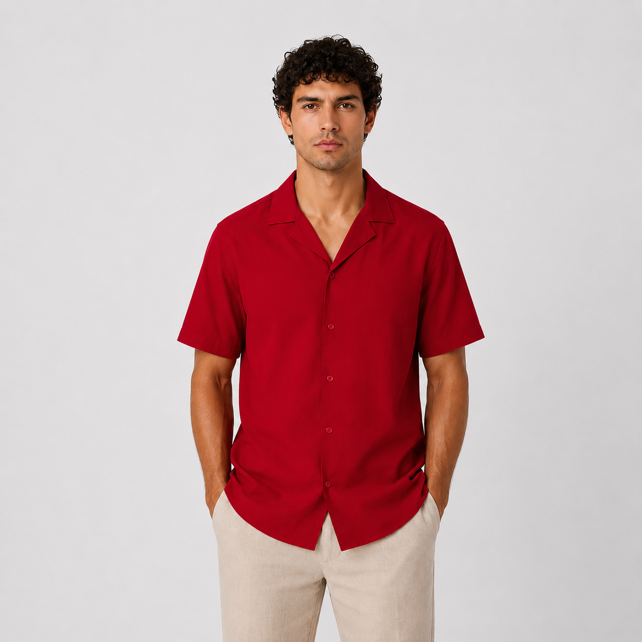 Camisa hombre basica cuello sport roja