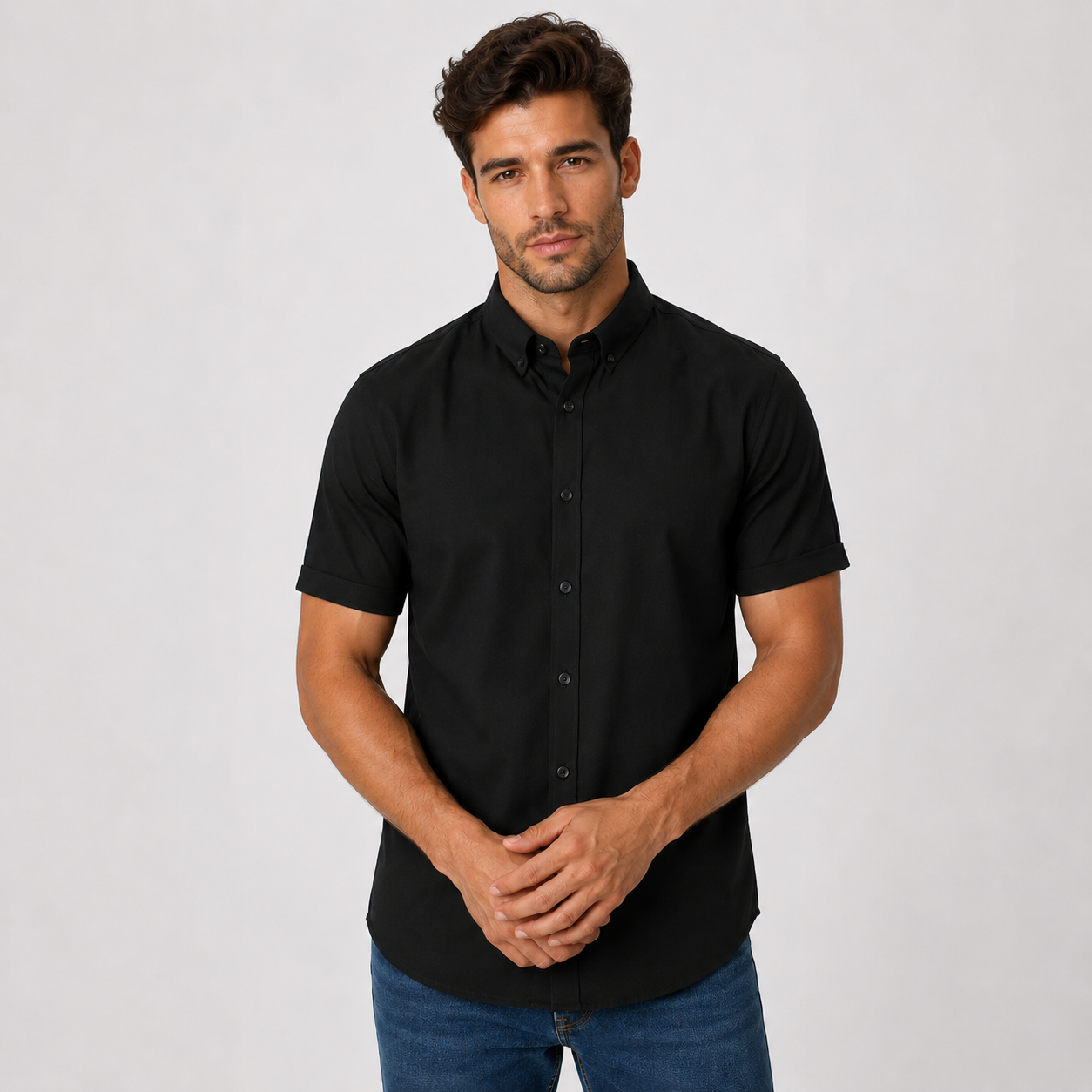 Camisa hombre basica cuello negra