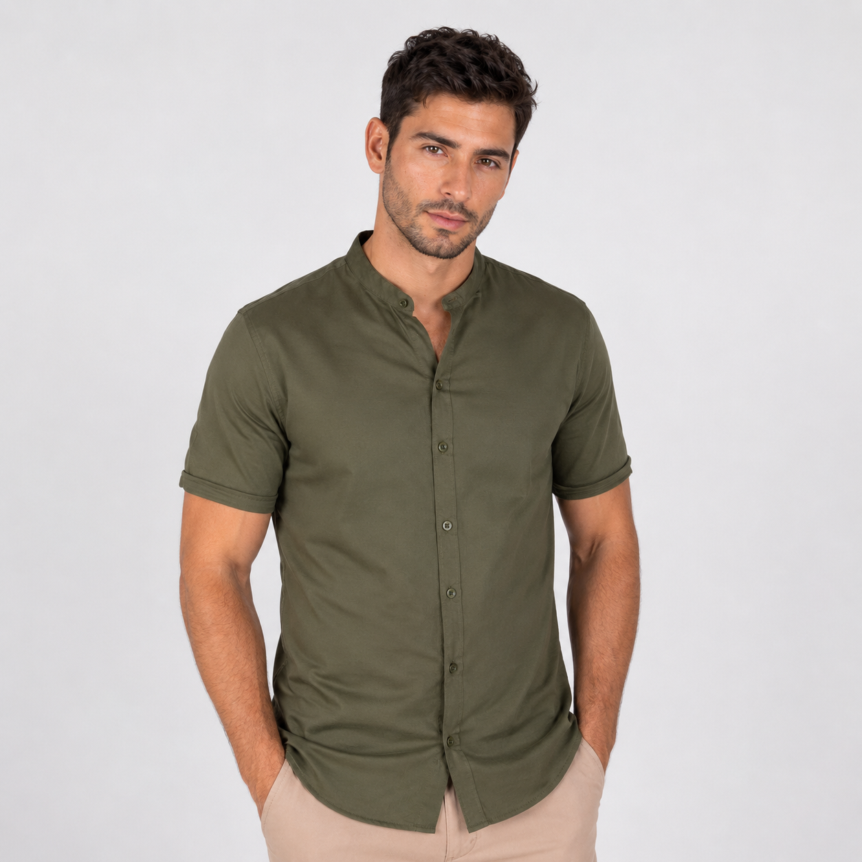 Camisa hombre cuello neru verde