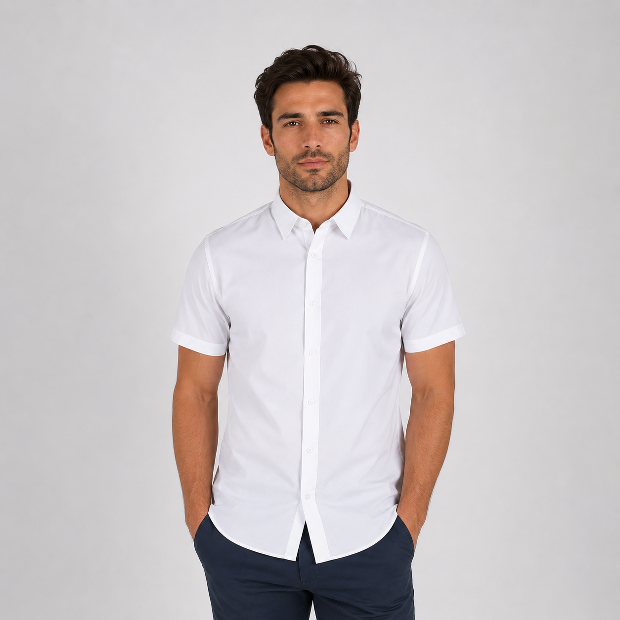 Camisa hombre básica cuello  blanca