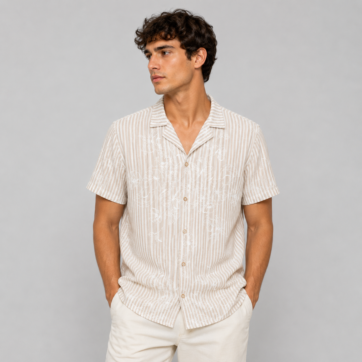 Camisa hombre cuello sport flor