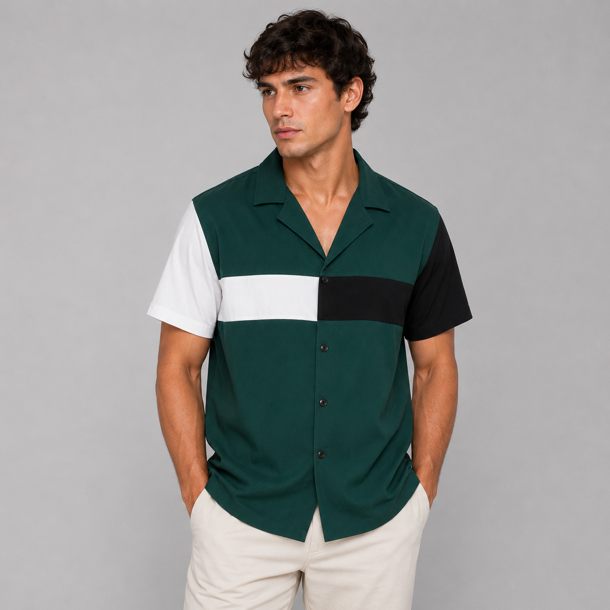 Camisa hombre cortes verde oscura