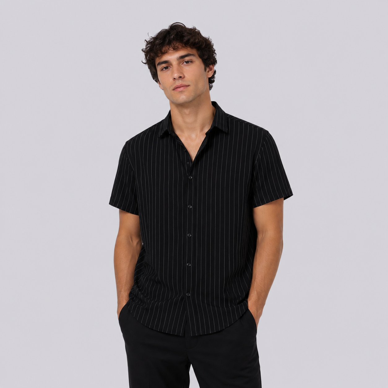 Camisa hombre cuello textura negro
