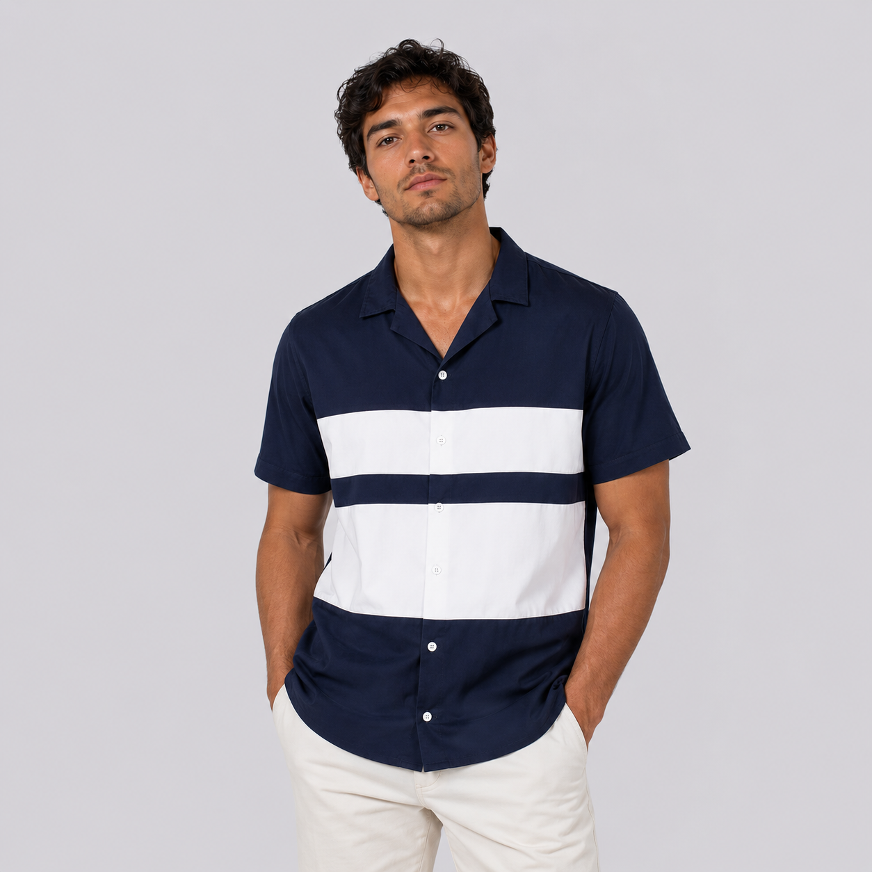 Camisa hombre cortes azul oscura