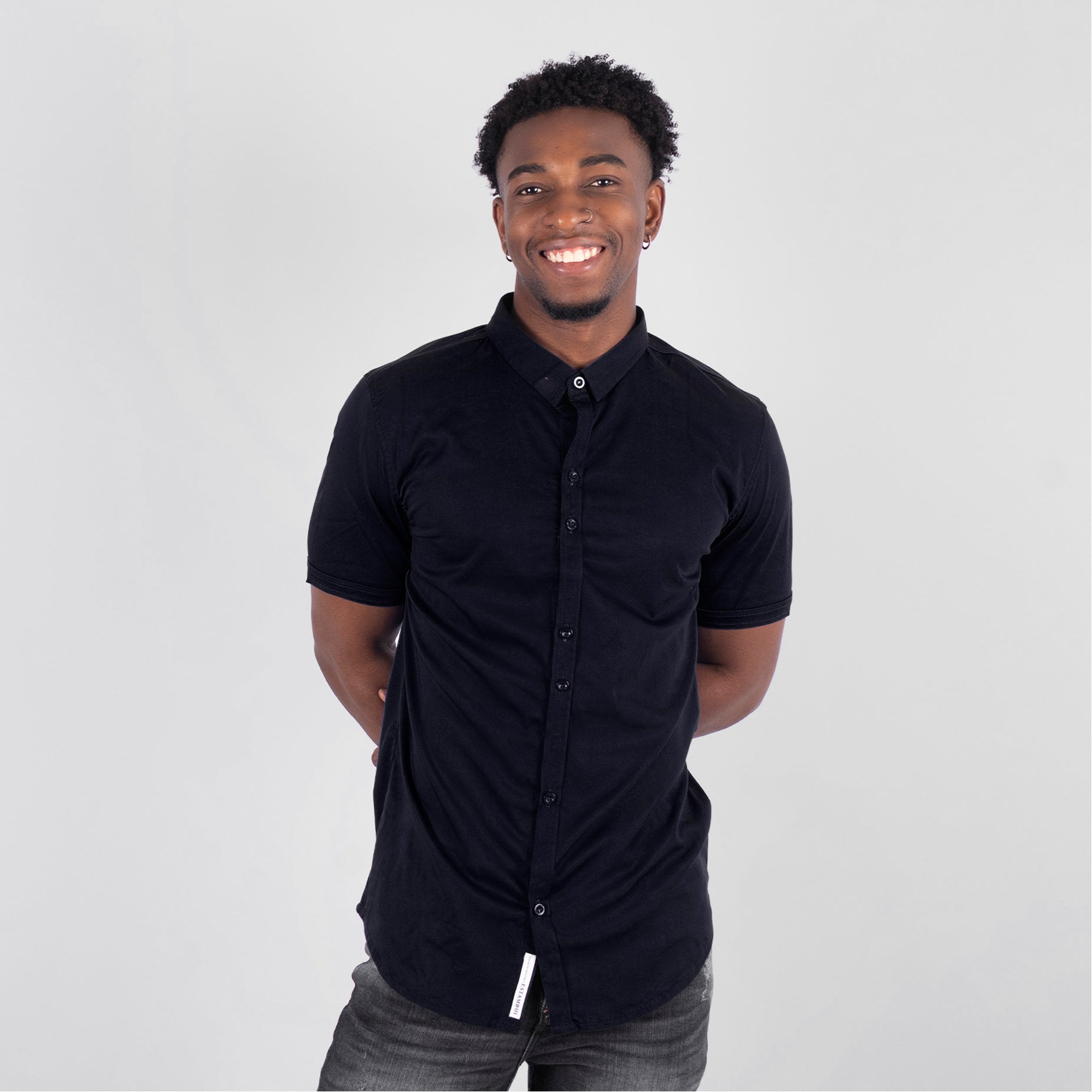 Camisa hombre basica  cuello azul navy