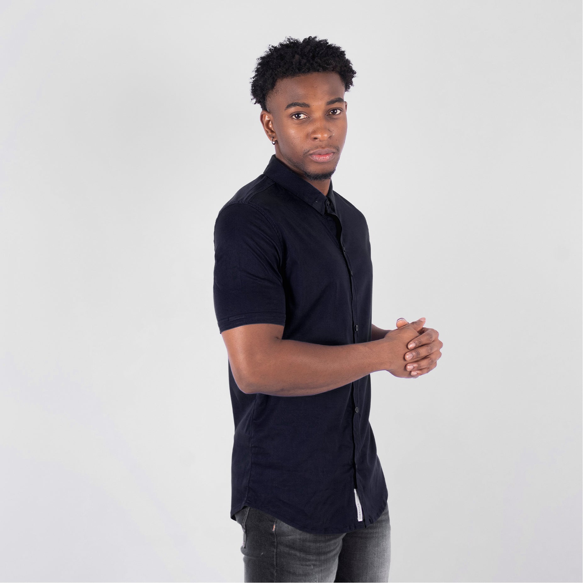 Camisa hombre basica  cuello azul navy