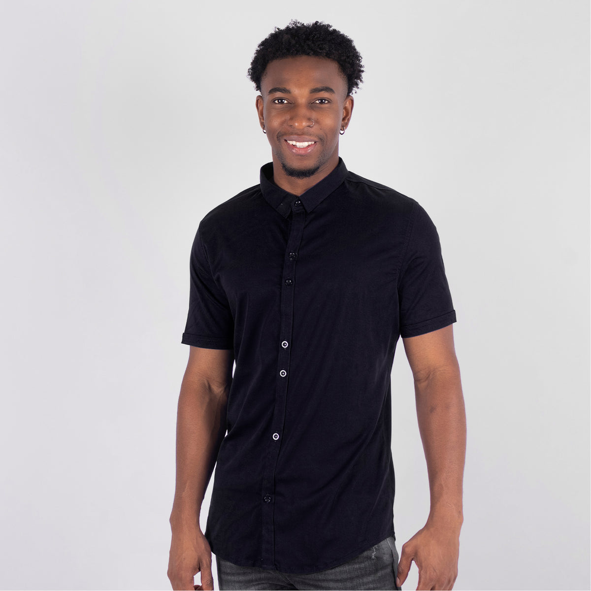Camisa hombre basica  cuello azul navy
