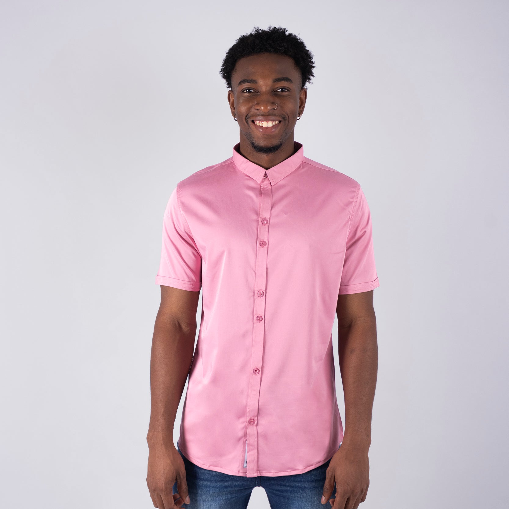 Camisa hombre basica cuello  rose