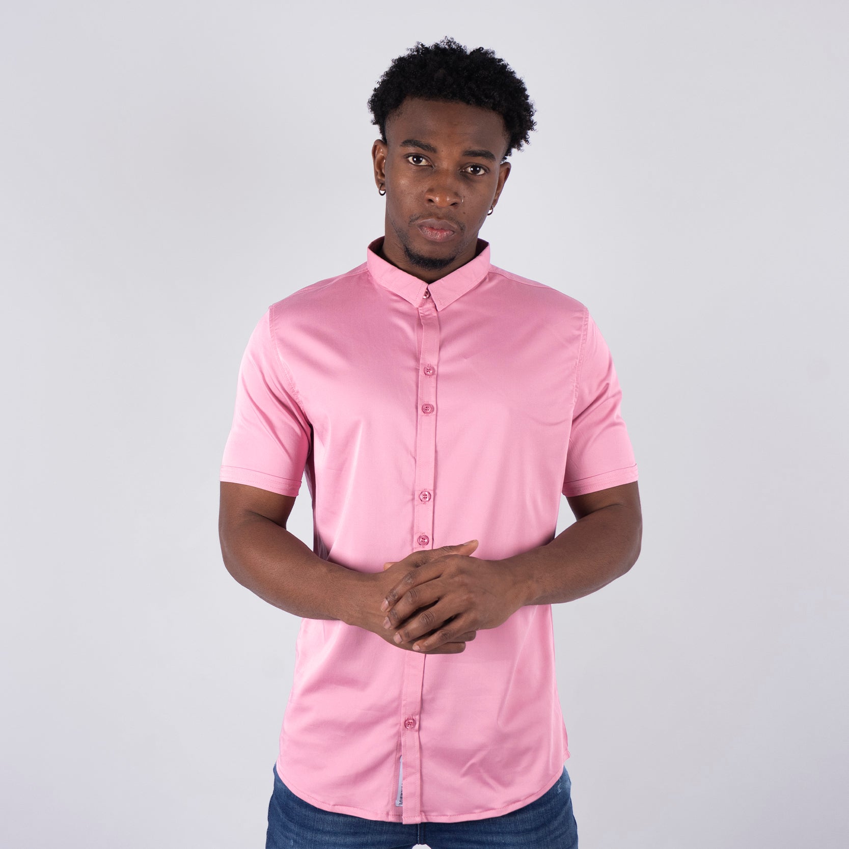 Camisa hombre basica cuello  rose