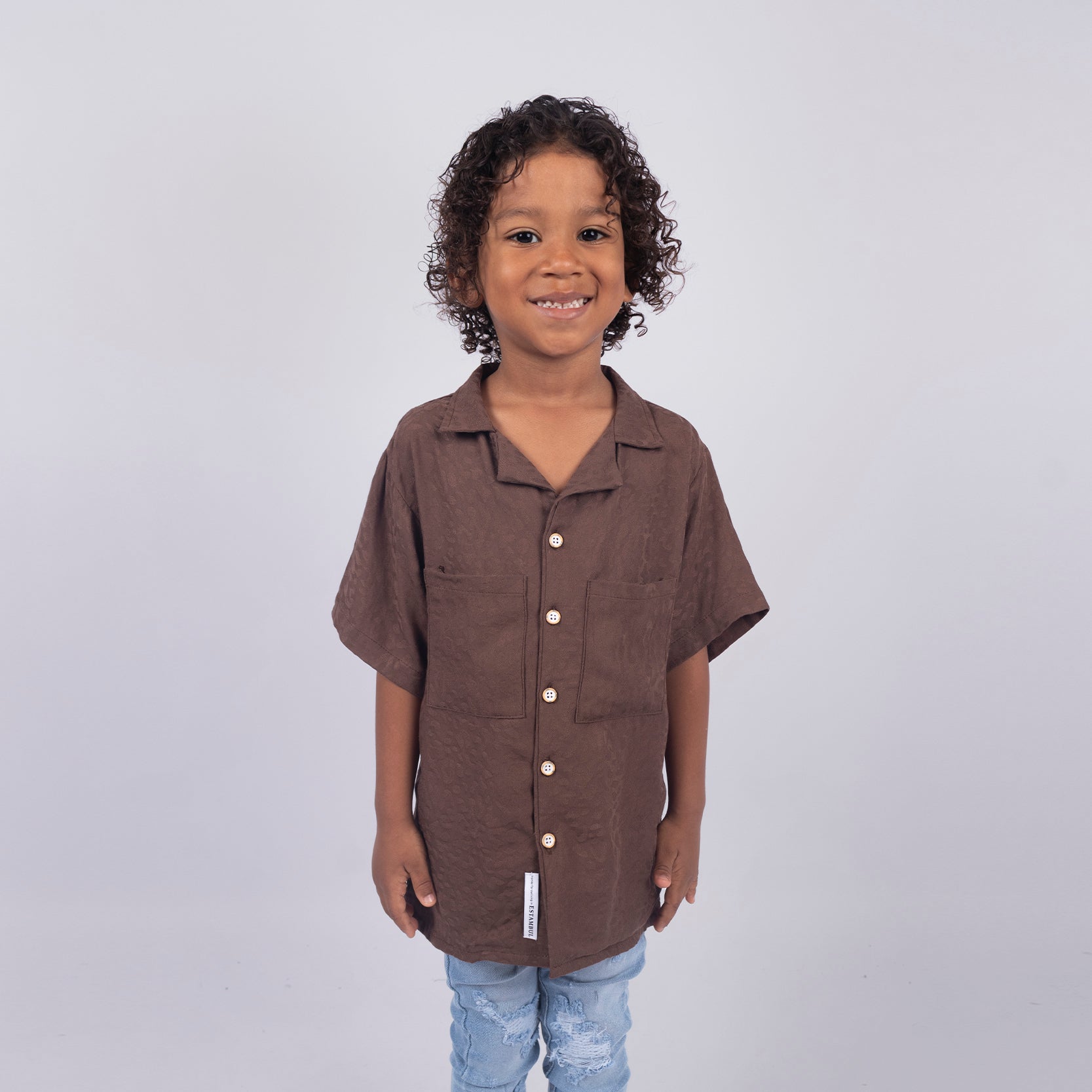 Camisa niño Oversize Cuello Cafe
