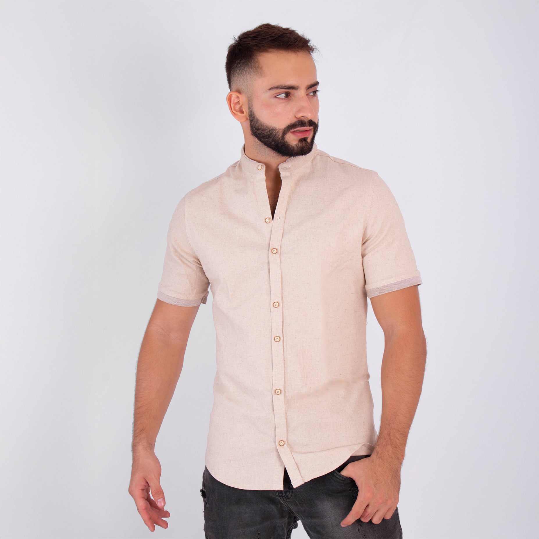 Camisa hombre basica beige