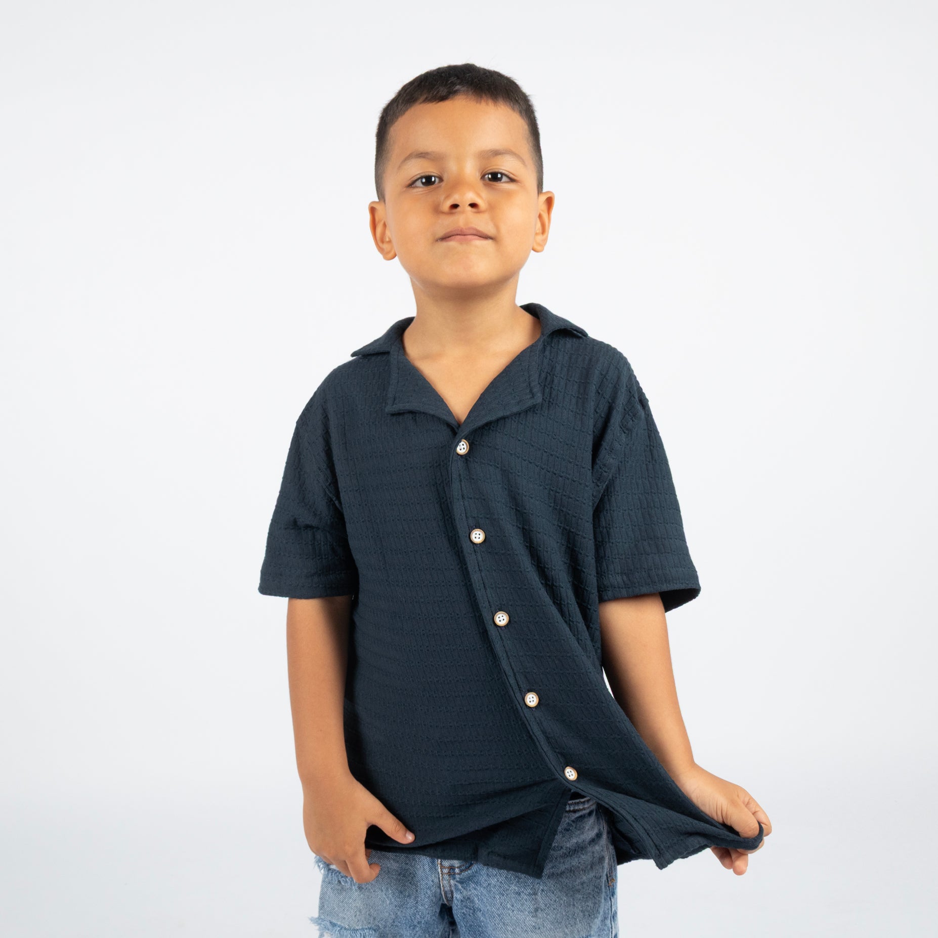 Camisa niño textura azul