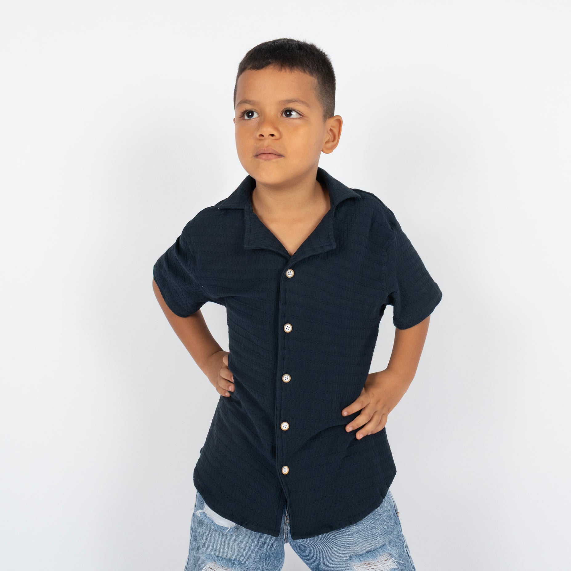 Camisa niño textura azul