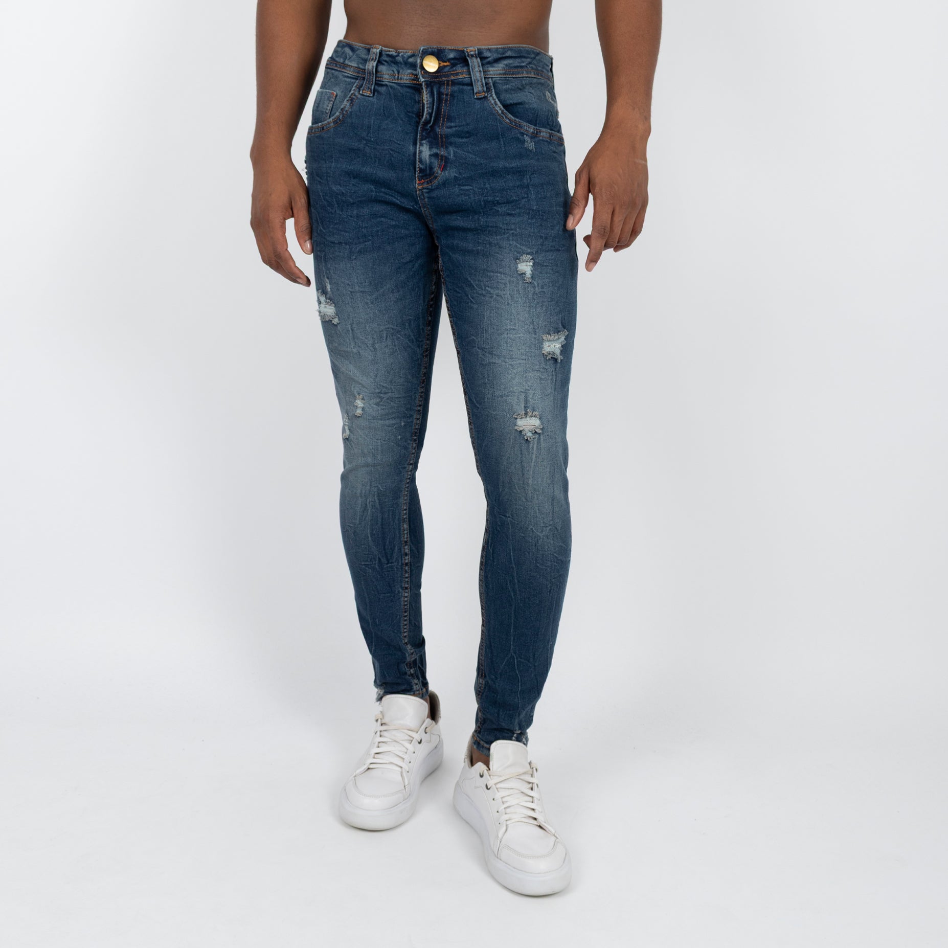 Jean hombre skinny azul con desgaste y rotos