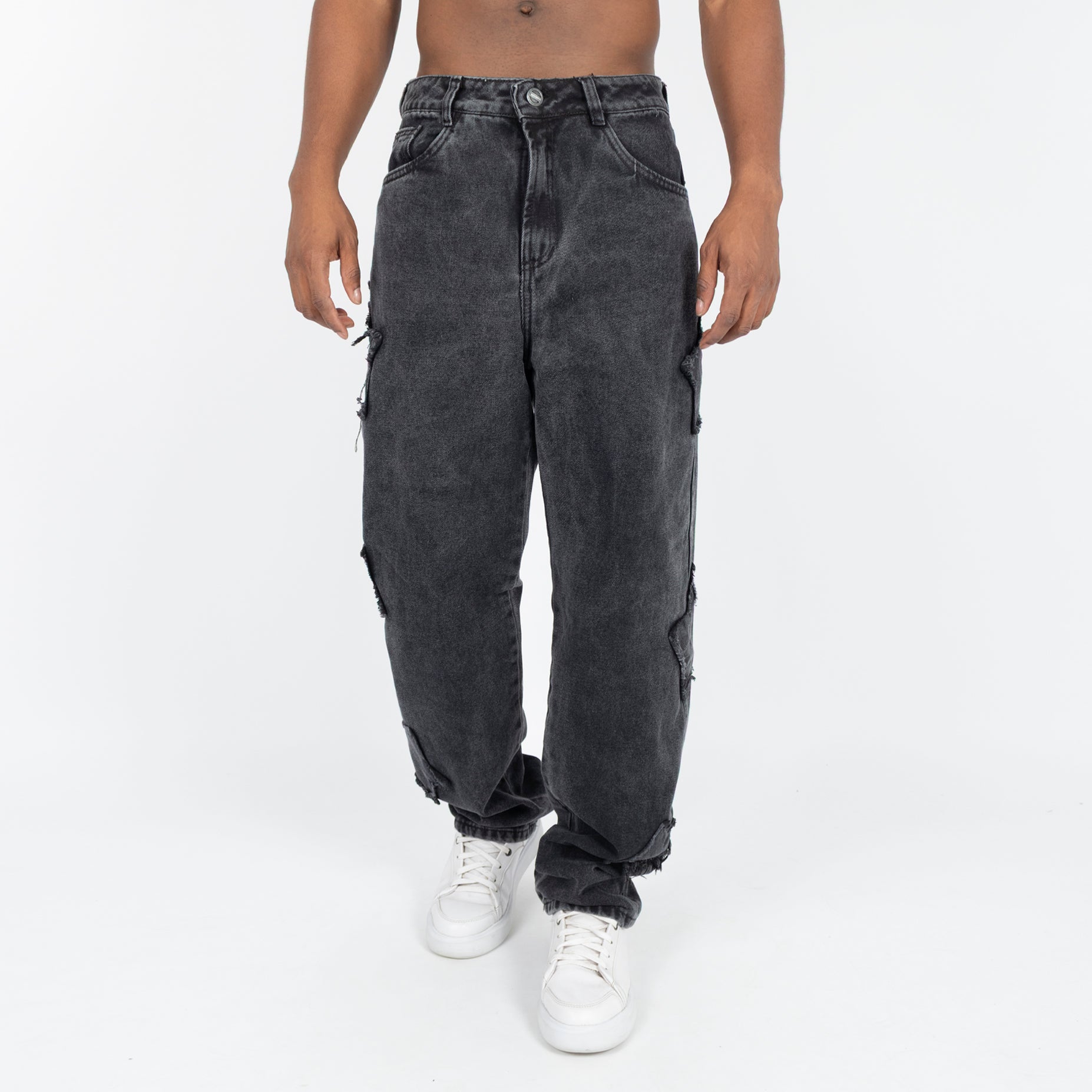 Jean hombre ancho negro humo