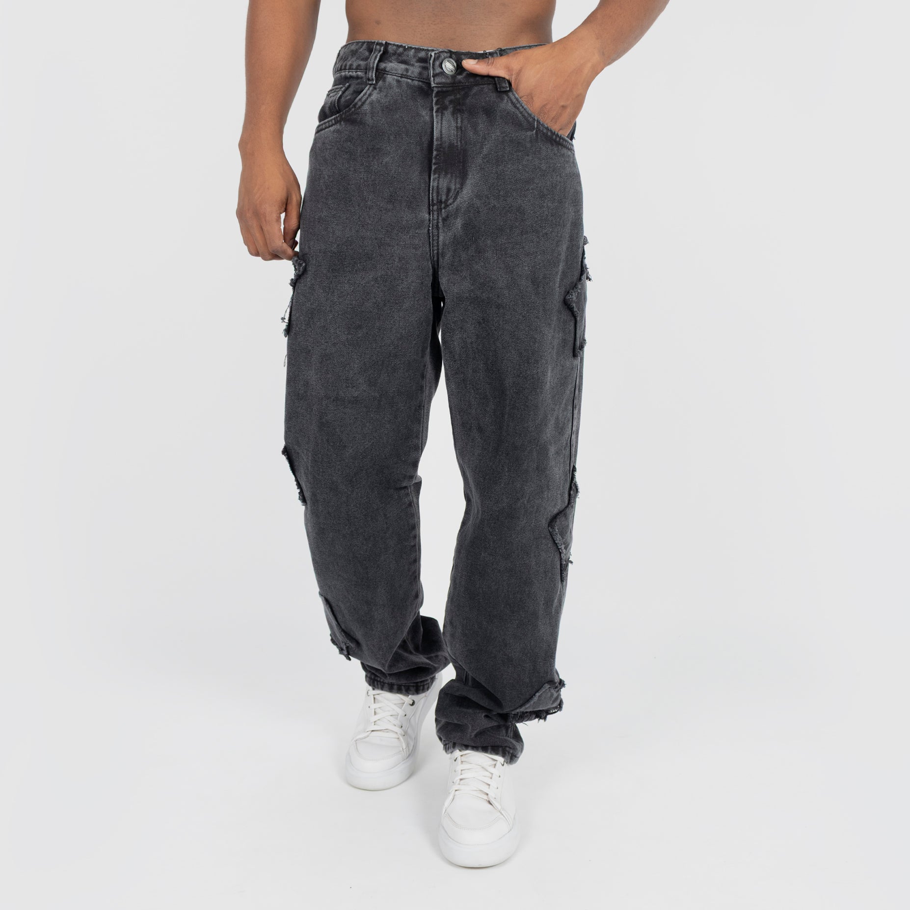 Jean hombre ancho negro humo