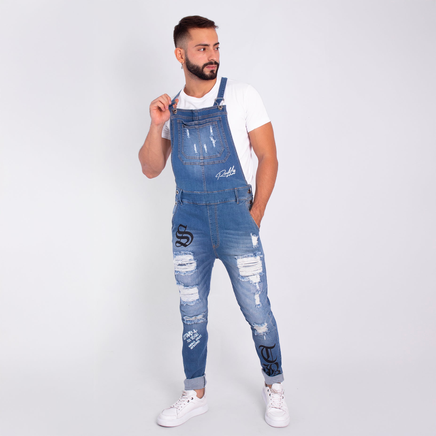 Overol hombre azul medio