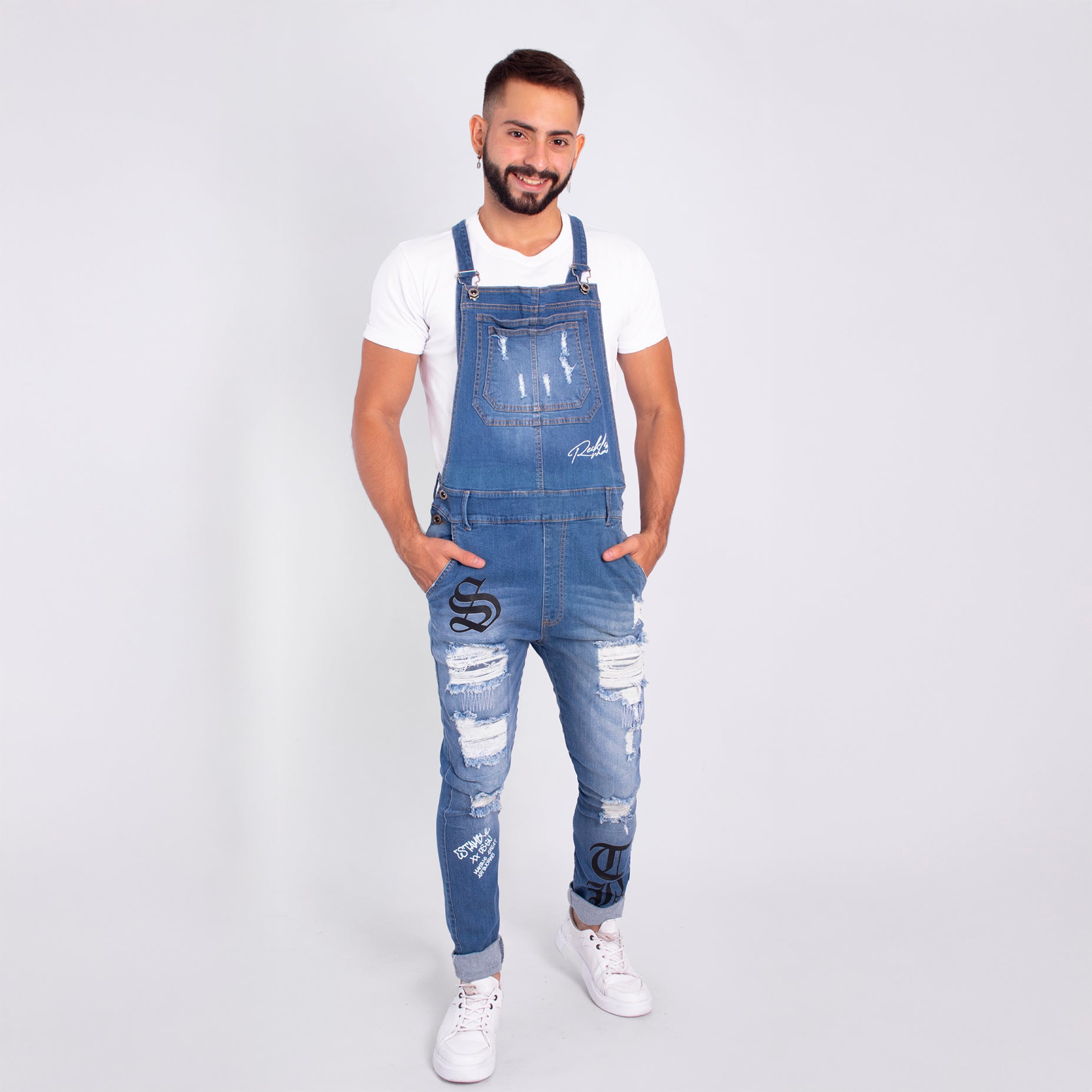 Overol hombre azul medio